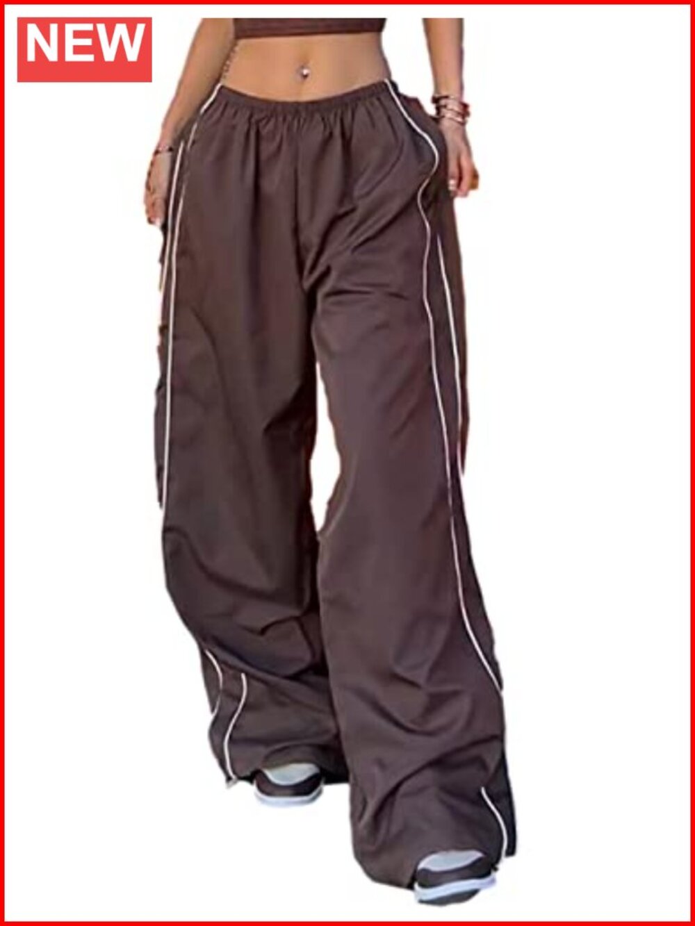 Women's Parachute Pants Wide Leg Baggy Y2K Elastic Waist Jogger Sweatpants